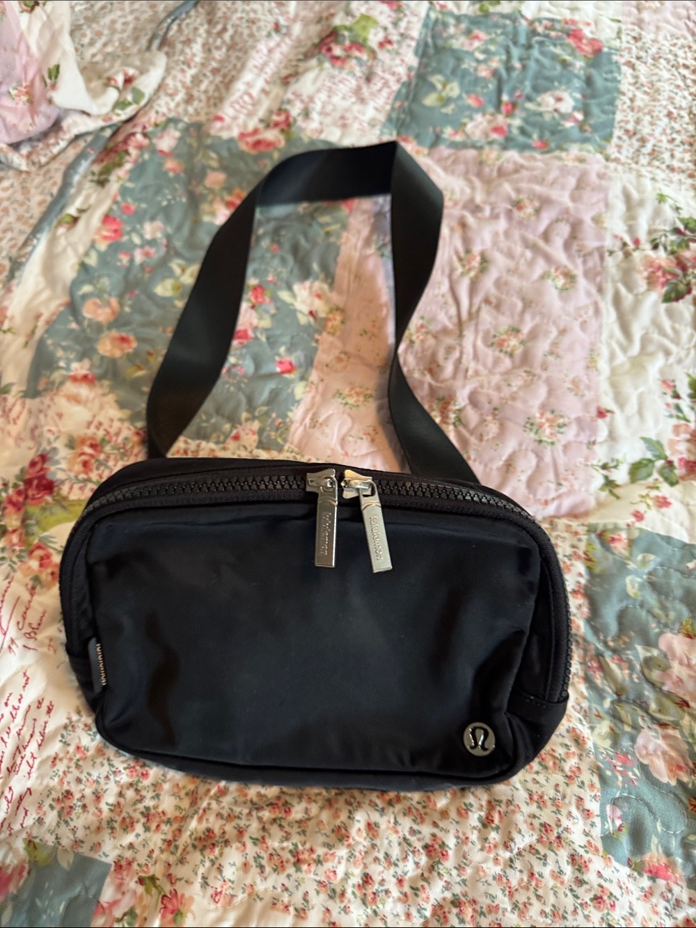 lululemon athletica Black Compact Crossbody Bag with Silver Hardware